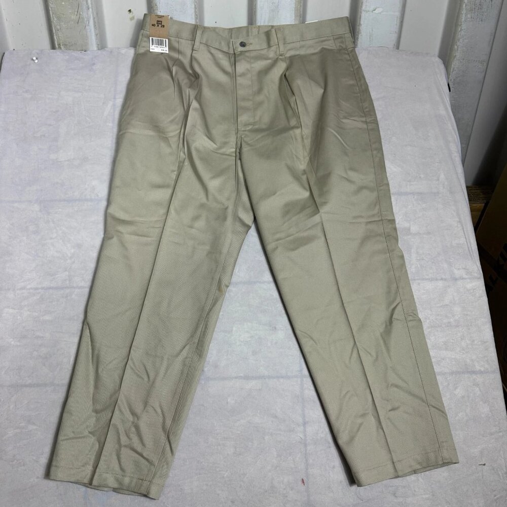 Lee khaki Pants Mens Beige Wrinkle Free Double‎ Pleat Relaxed Fit Size 40x29